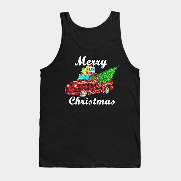 Red Truck Pick Up Merry Christmas Tree Tank Top by BuzzTeeStore